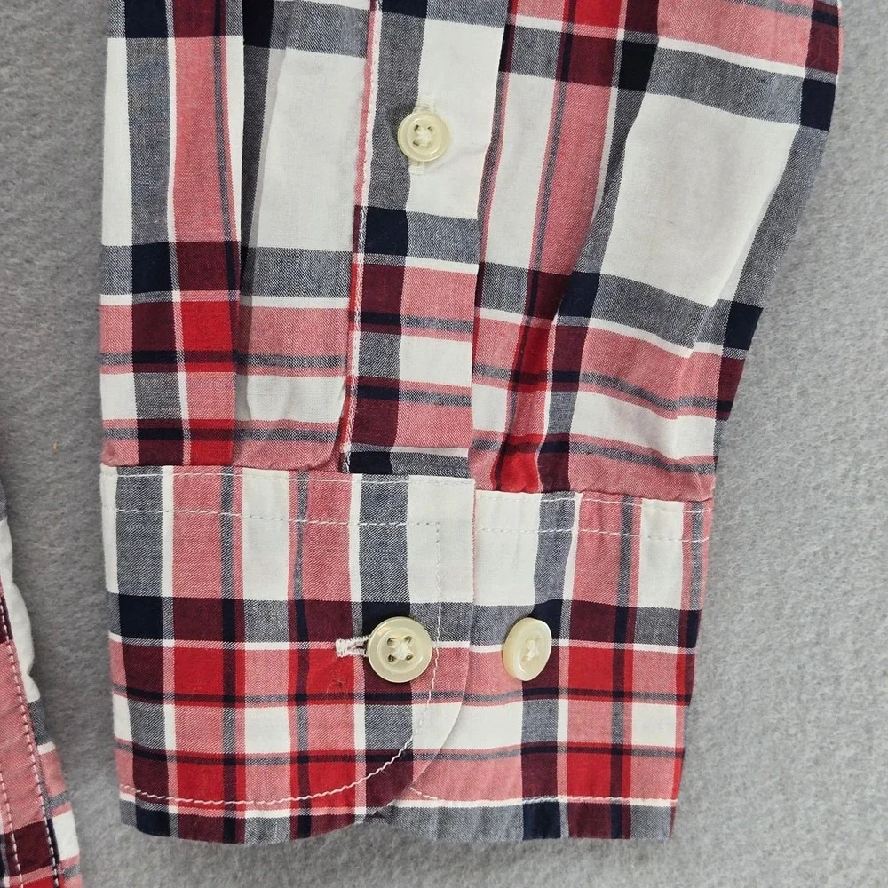 Banana Republic Plaid Untucked Fit Button Down Shirt Red White Blue Cotton XL